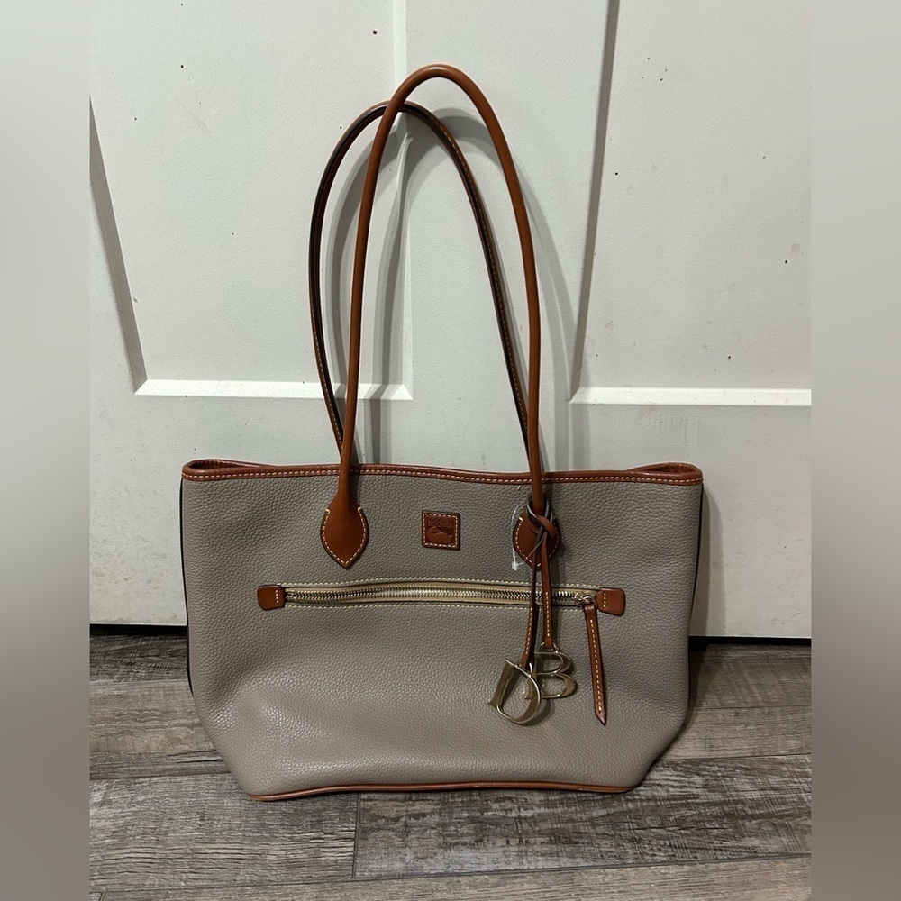 Dooney & Bourke Pebble Grain Grey/Taupe  and Tan leather Large Tote bag